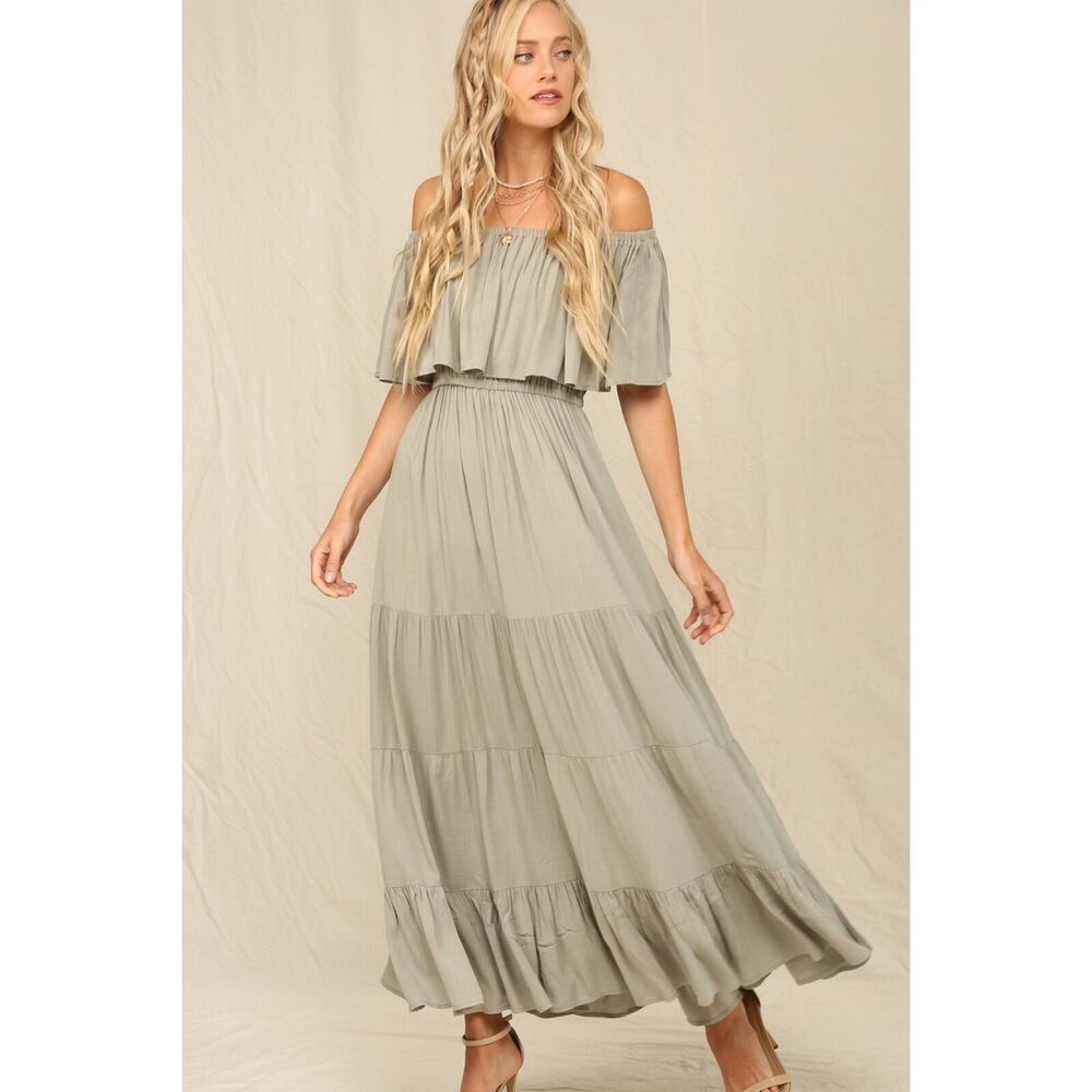 Kyemi RUFFLE OFF THE SHOULDER MAXI DRESS